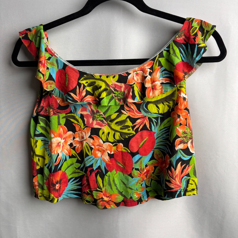 NWT Bluette Italy Crop Top Tropical Print Resort Wear Colorful 80s Inspired S